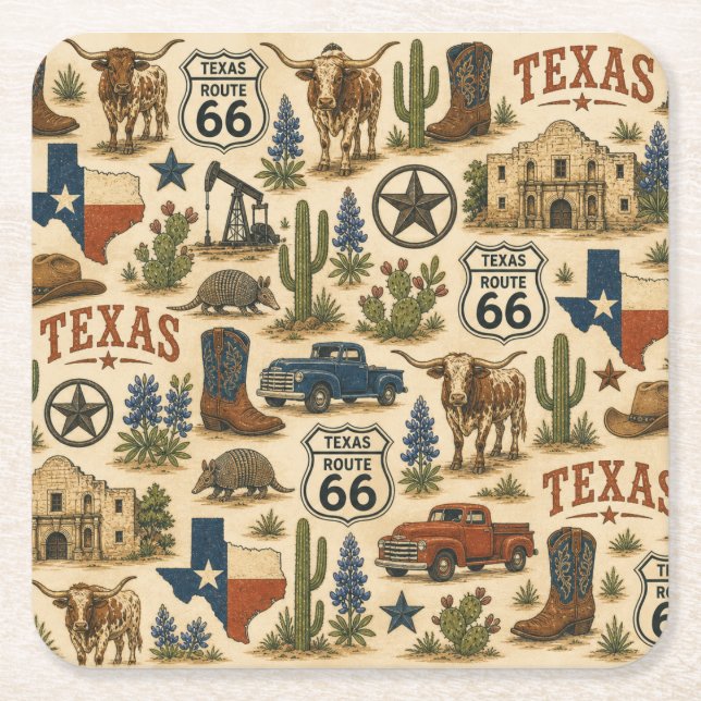 Porta-copo De Papel Quadrado Rancho Texas Route 66 Sips (Frente)