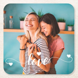 Porta-copo De Papel Quadrado Raparigas White Love Script Com Namorados De Coraç