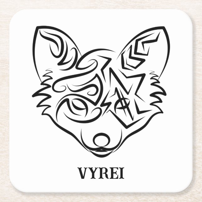 Porta-copo De Papel Quadrado Raposa Tribal Negra (Frente)