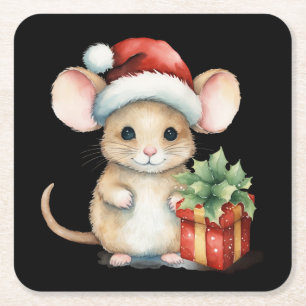Porta-copo De Papel Quadrado Rato de Natal aquarela