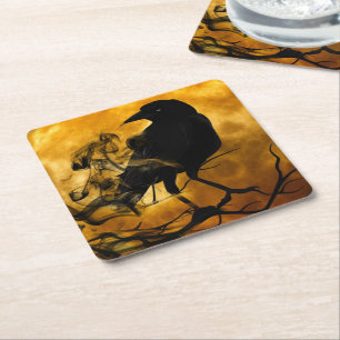 Porta-copo De Papel Quadrado Raven e lua de colheita caem porta copos de papel 