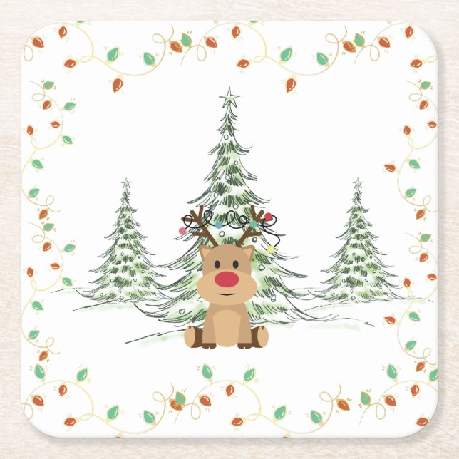 Porta-copo De Papel Quadrado Rebelde Natal Férias Das Árvores De Inverno (Frente)