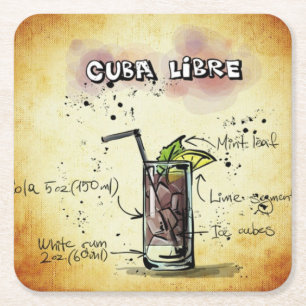 Porta-copo De Papel Quadrado Receita da bebida do barman de Cuba Libre
