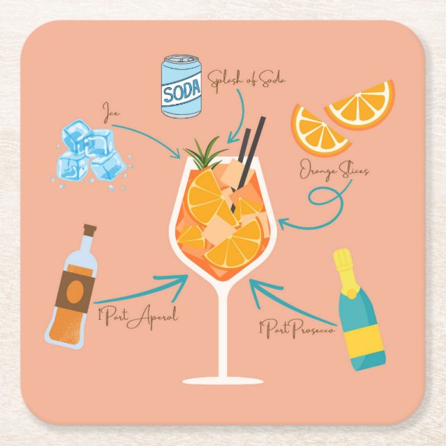 Porta-copo De Papel Quadrado Receita de Aperol (Frente)