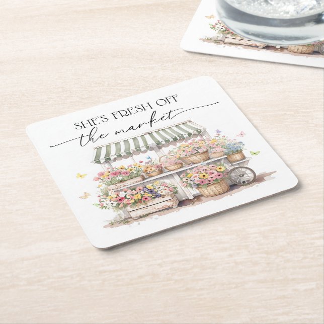 Porta-copo De Papel Quadrado Recém-saída do Mercado Chá de Noiva Aquarela (Inclinado)