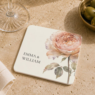 Porta-copo De Papel Quadrado Recepção de Casamento Botânico Elegante Peônia Pês