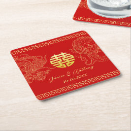 Porta-copo De Papel Quadrado Recepção fênix do dragão de casamento chinês verme