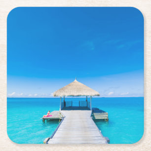 Porta-copo De Papel Quadrado Recurso tropical da praia do paraíso, Maldives