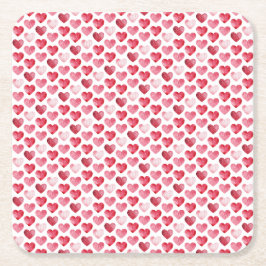 Porta-copo De Papel Quadrado Red and Pink Watercolor Hearts Valentine