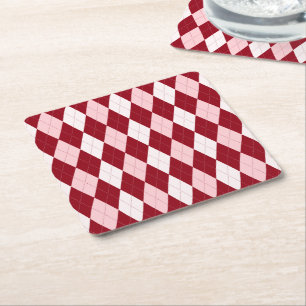 Porta-copo De Papel Quadrado Red Argyle Crimson Cor-de-rosa Pequeno Forma de Di