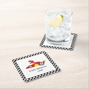 Porta-copo De Papel Quadrado Red Birthday Dinosaur, corrida de carros de corrid