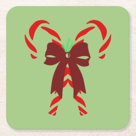 Porta-copo De Papel Quadrado Red Candy Canes with Pine Needles & Bow