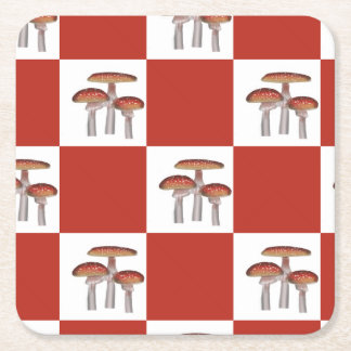 Porta-copo De Papel Quadrado Red check with mushroom