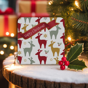 Porta-copo De Papel Quadrado Red Christmas Reindeer Pattern#12 ID1009