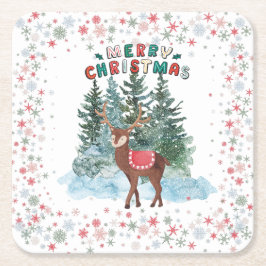 Porta-copo De Papel Quadrado Red E Green Felry Reindeer De Natal