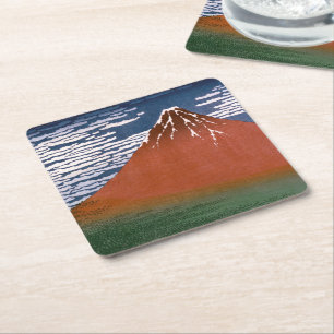 Porta-copo De Papel Quadrado Red Fuji, Aka Fujiyama Volcano Katsushika Hokusai