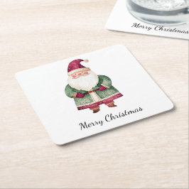 Porta-copo De Papel Quadrado Red Green Christmas Papai Noel