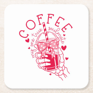 Porta-copo De Papel Quadrado Red Hearts Skeleton Coffee Soulmate