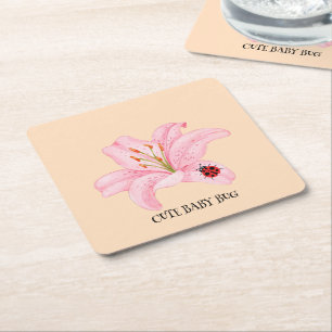 Porta-copo De Papel Quadrado Red Ladybug cor-de-rosa Lily Flower
