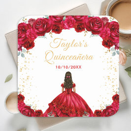 Porta-copo De Papel Quadrado Red Princess Floral Quinceañera