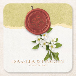 Porta-copo De Papel Quadrado Red Seal Wedding Paper Coaster