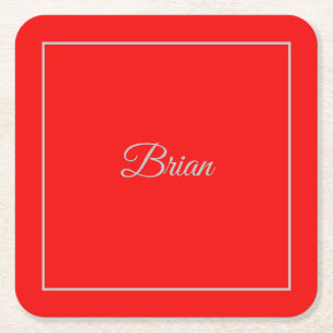 Porta-copo De Papel Quadrado Red Your Name Minimalist Personal Modern