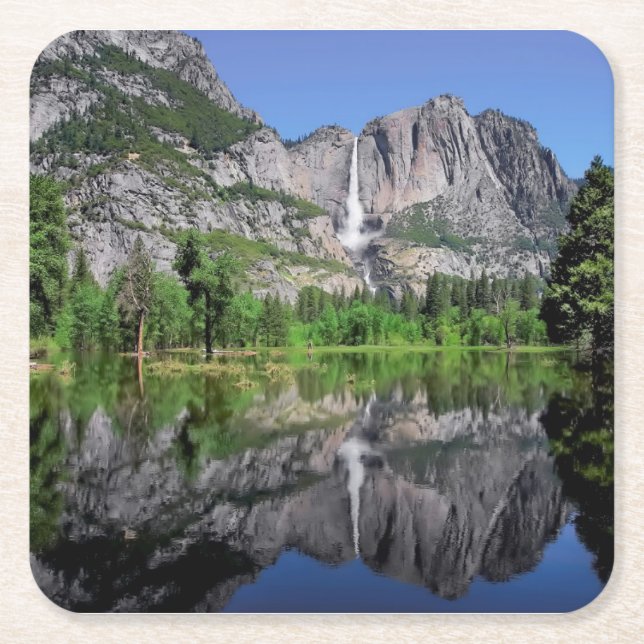 Porta-copo De Papel Quadrado Reflexão de Yosemite Falls (Frente)