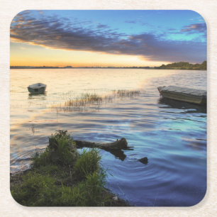 Porta-copo De Papel Quadrado Reflexão dos barcos de navigação do por do sol
