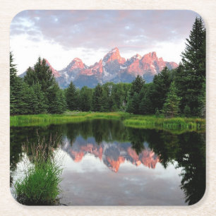 Porta-copo De Papel Quadrado Reflexões grandes de Teton sobre a lagoa do casto