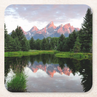 Porta-copo De Papel Quadrado Reflexões grandes de Teton sobre a lagoa do castor
