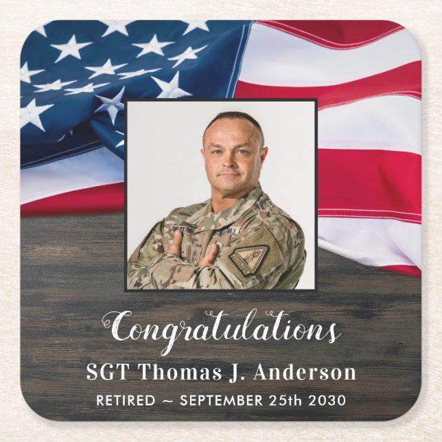 Porta-copo De Papel Quadrado Reforma Militar Bandeira Americana Patriótica (Frente)