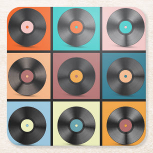 Porta-copo De Papel Quadrado Registros de vinilo: conjunto retrô LP.