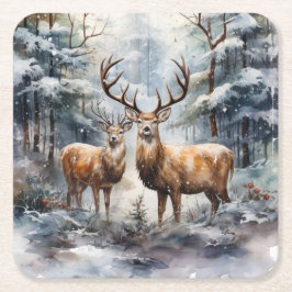 Porta-copo De Papel Quadrado Reindeer na Wonderland de inverno