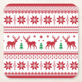 Porta-copo De Papel Quadrado Reindeer Snowflakes Fair Isle Design de Papel Port