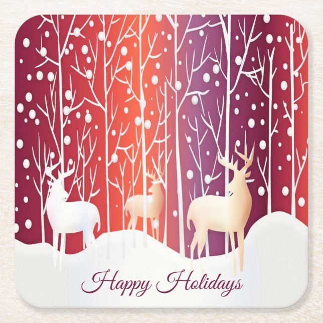 Porta-copo De Papel Quadrado Reindeer Snowy Holiday (Frente)