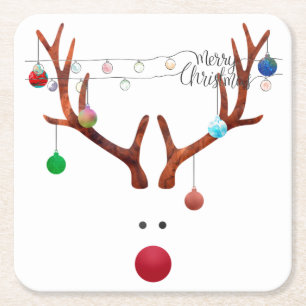 Porta-copo De Papel Quadrado Reindeer Vermelho Contemporâneo de Nariz Vermelho