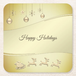 Porta-copo De Papel Quadrado Reindet Sleigh Christmas Balls Porta copos