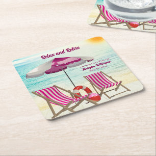 Porta-copo De Papel Quadrado Relaxe e Cadeira de Praia Tropical de Aposentadori