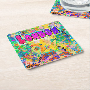 Porta-copo De Papel Quadrado Relógio da Época de Londres Montanha-Russa