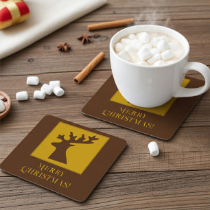 Porta-copo De Papel Quadrado Rena de Natal Personalizada em Bronze Dourado