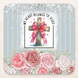 Porta-copo De Papel Quadrado Renda Cruz Floral Cristã