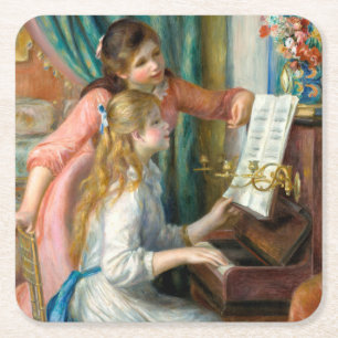Porta-copo De Papel Quadrado Renoir Duas Meninas ao Piano Impressão Música Arte