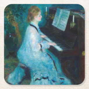 Porta-copo De Papel Quadrado Renoir Mulher Impressionista do Piano Vintage