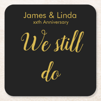 Porta-copo De Papel Quadrado Renovação de Vow do Aniversário Dourado Preto Aind