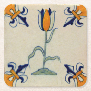 Porta-copo De Papel Quadrado Repro Azulejo de exclusão de tulipas amarelas trad