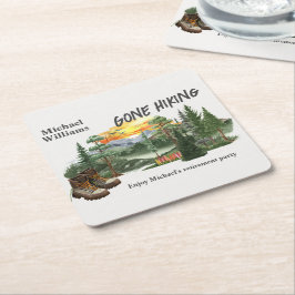 Porta-copo De Papel Quadrado Retirement Gone Hiking to the Mountains Sunrise   