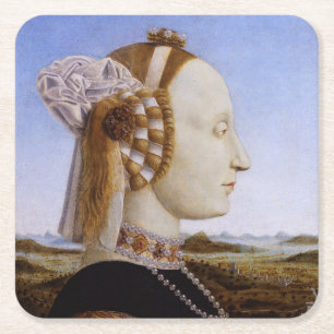 Porta-copo De Papel Quadrado Retrato Battista Sforza Piero Francesca medieval
