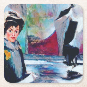 Porta-copo De Papel Quadrado Retrato da Mulher Vintage com fundo de Abstrato