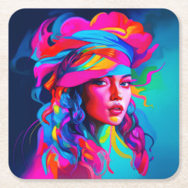 Porta-copo De Papel Quadrado Retrato de Abstrato vibrante