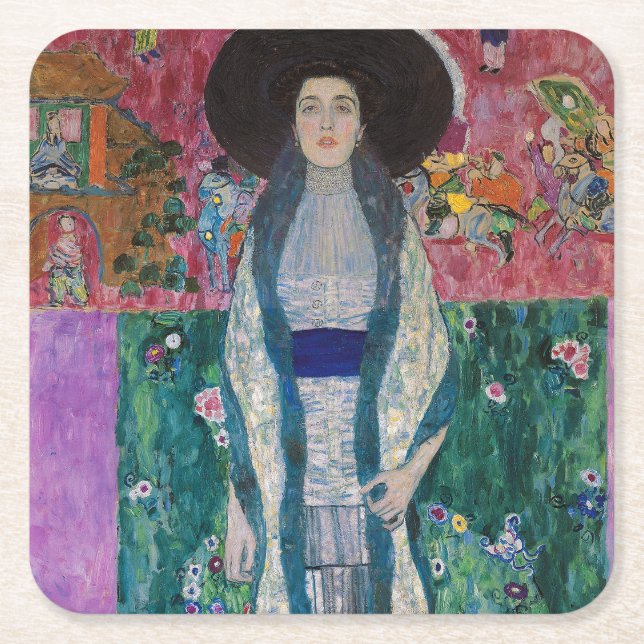 Porta-copo De Papel Quadrado Retrato de Adele Bloch Bauer, Gustav Klimt (Frente)